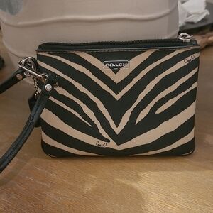 Coach Zebra Stripe Wristlet in Black and Tan